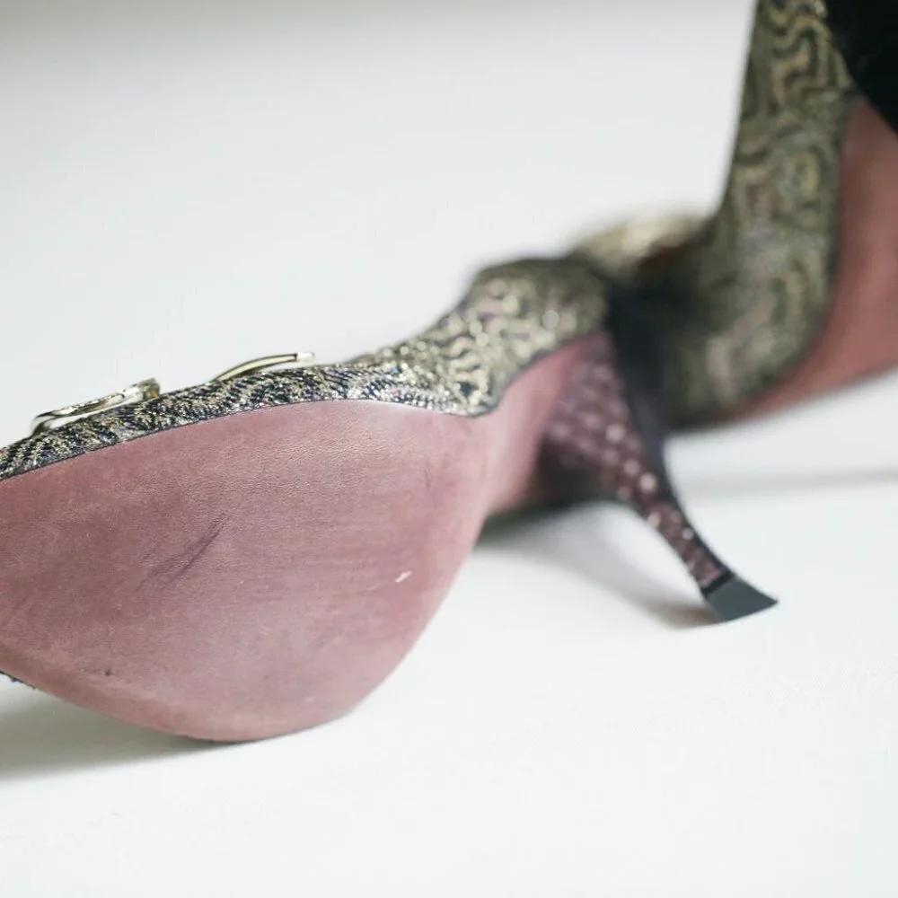 Nina Ricci High-Heel Glitter Black  Suede Pumps